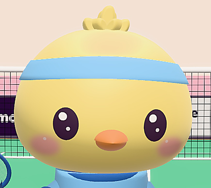 The duck, in a blue headband.