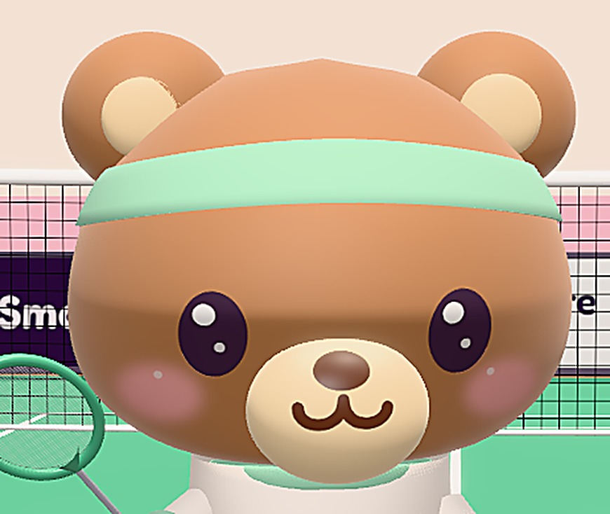 The bear, in a mint headband.