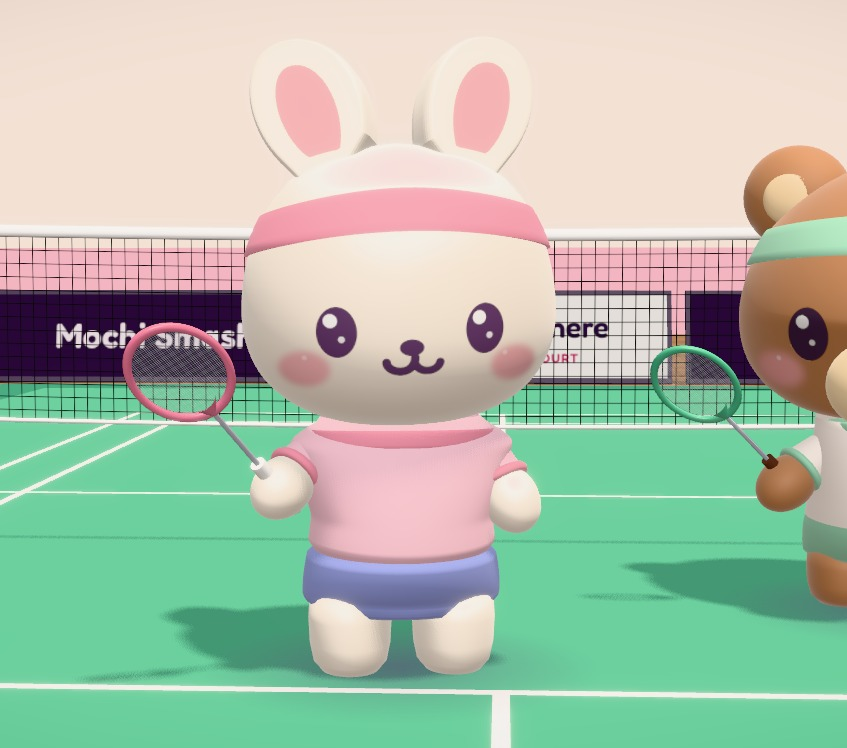 Two players at the net, rackets in hand.