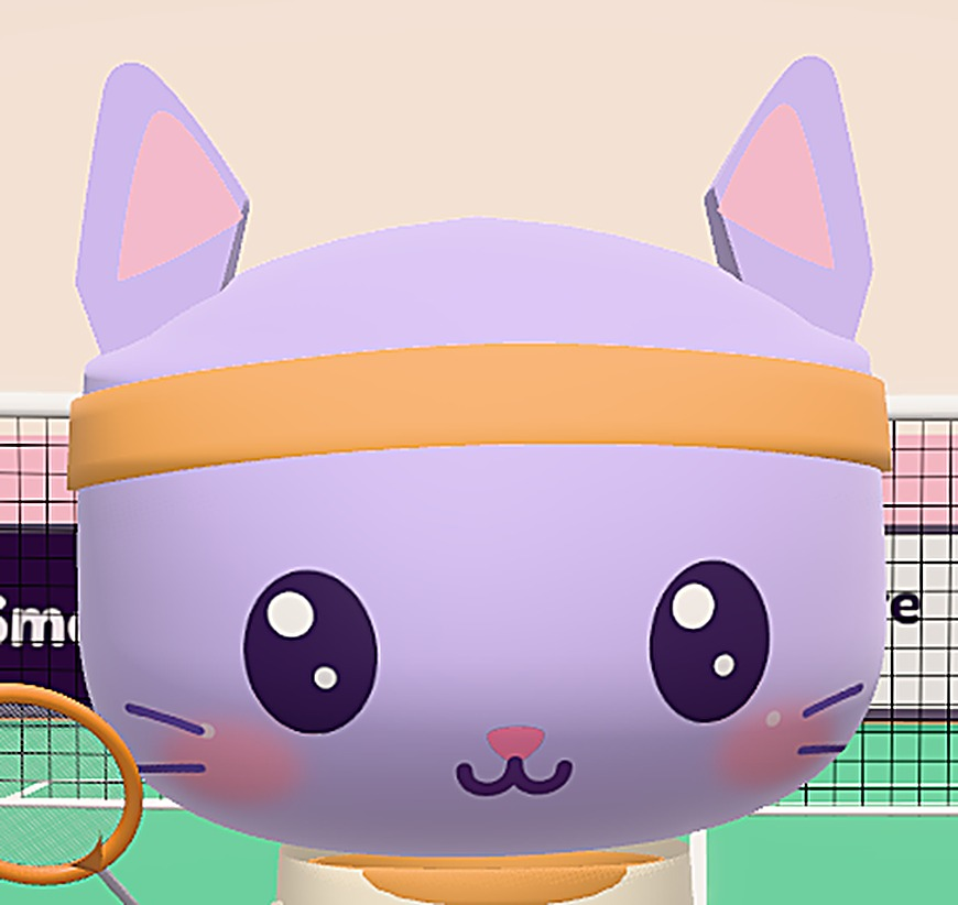 The cat, in an orange headband.