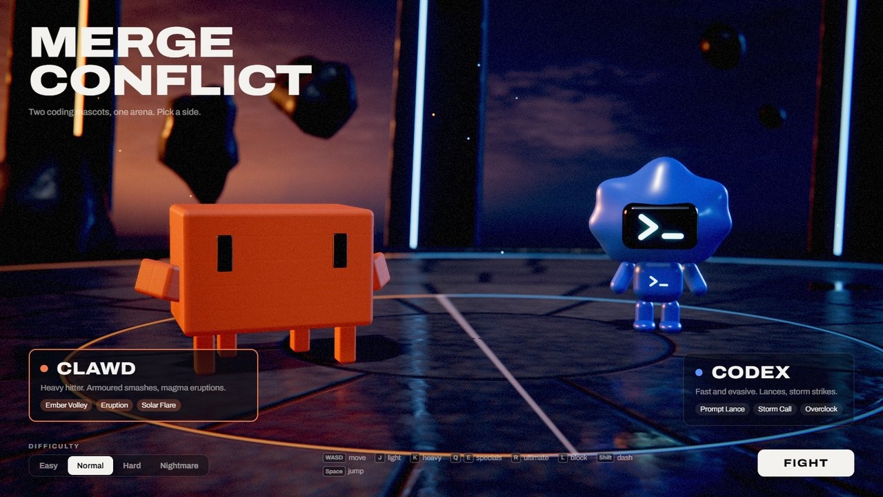Character select - Clawd on the left, Codex on the right.