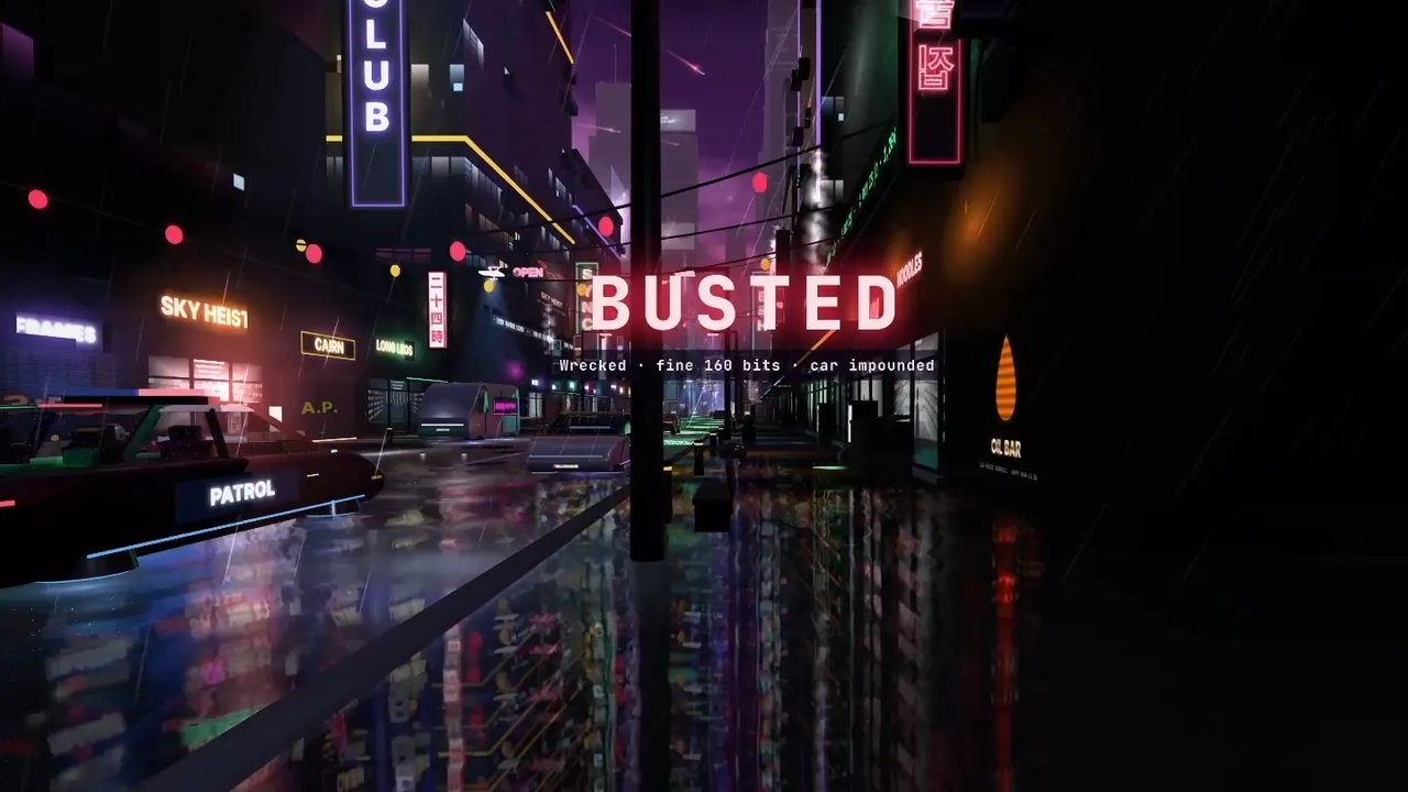 Busted - a police patrol on a wet street.
