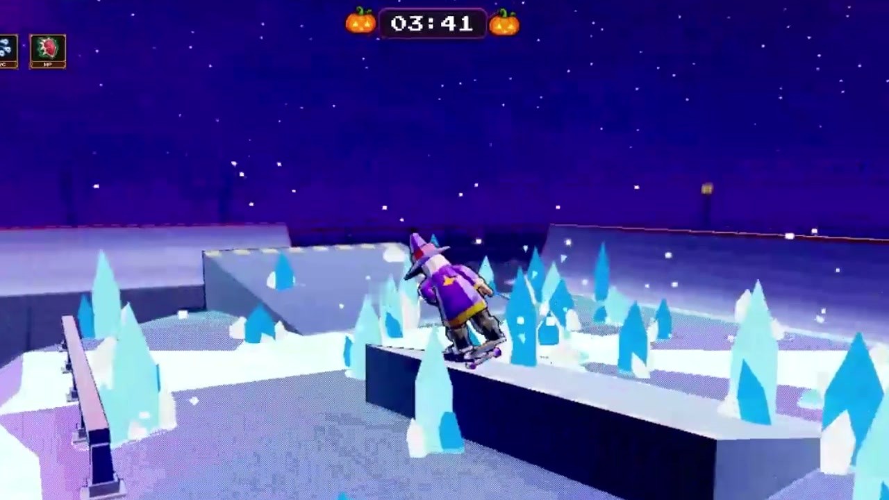 Ice bursting up around a grind in the skatepark.