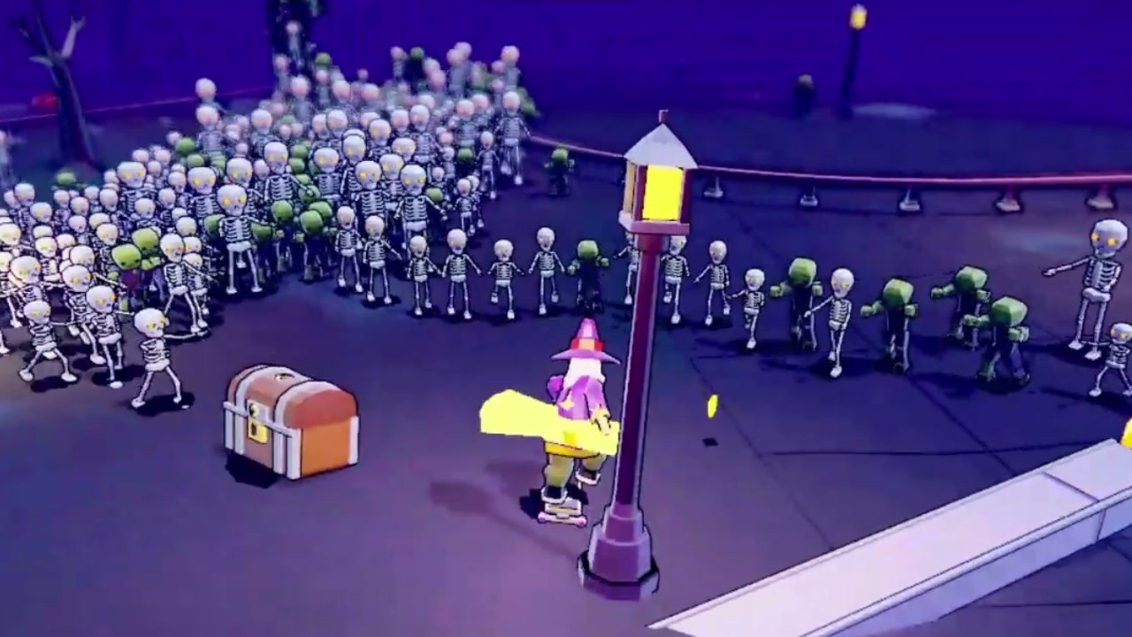 The horde lining up behind a treasure chest in the graveyard.