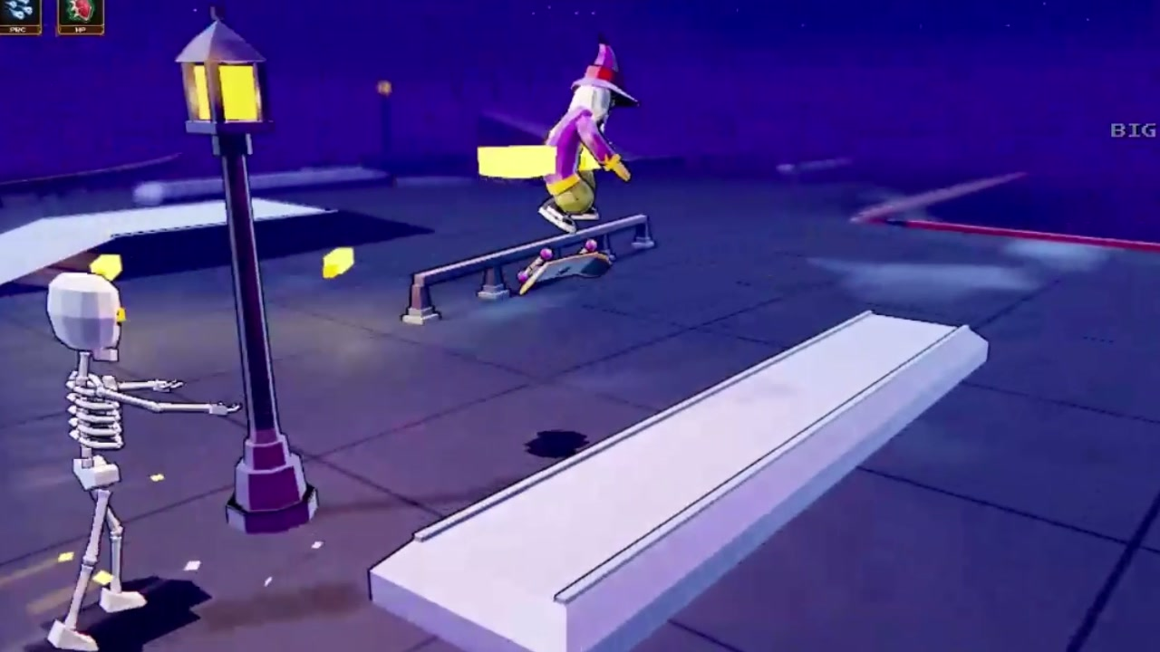 Grinding a rail past a skeleton.