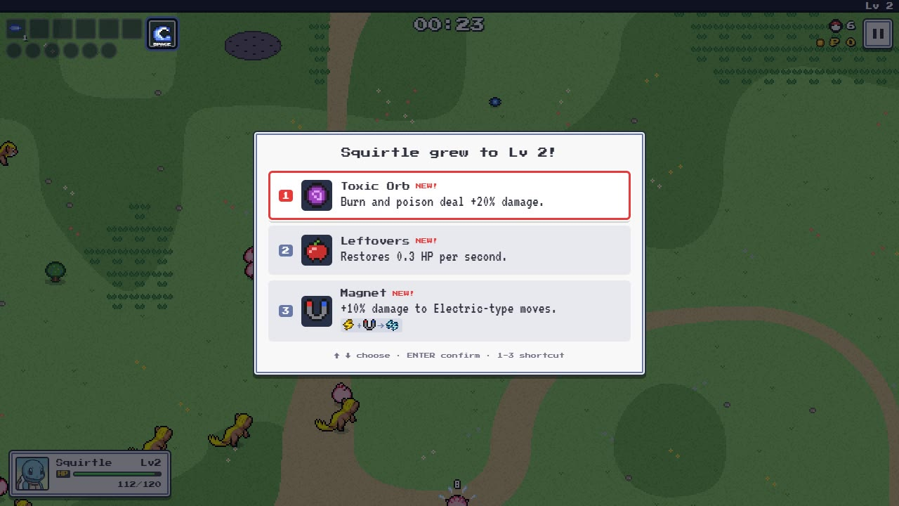 Level up - a choice of three held items.