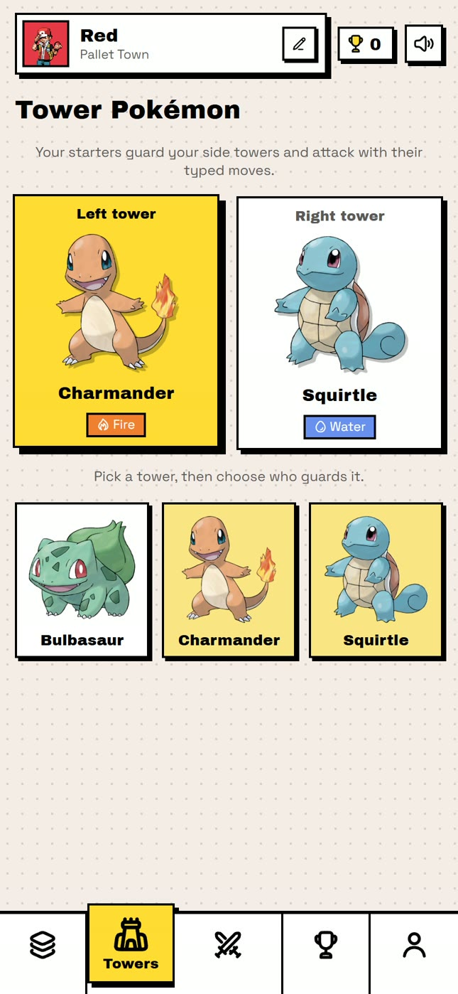 Choosing which starters guard the side towers.