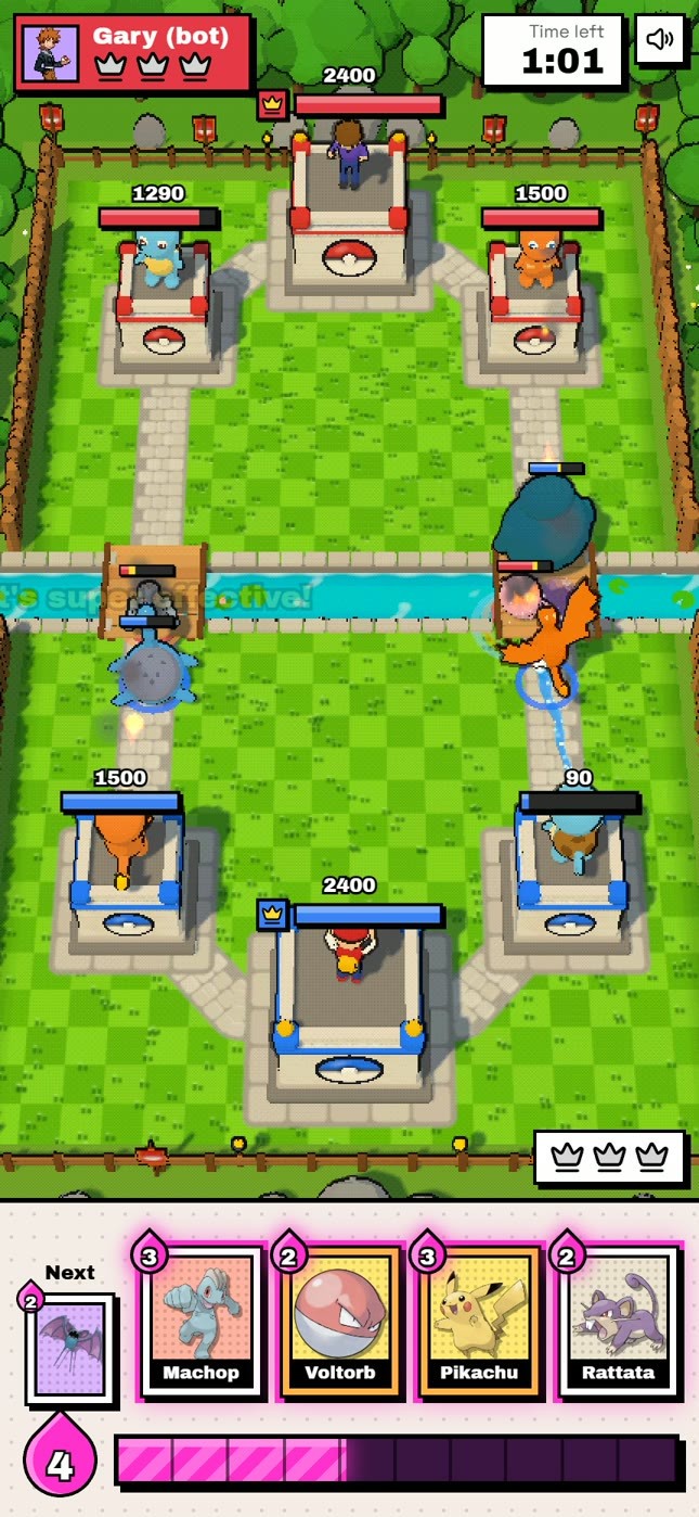 Charizard and Snorlax pushing across the river.