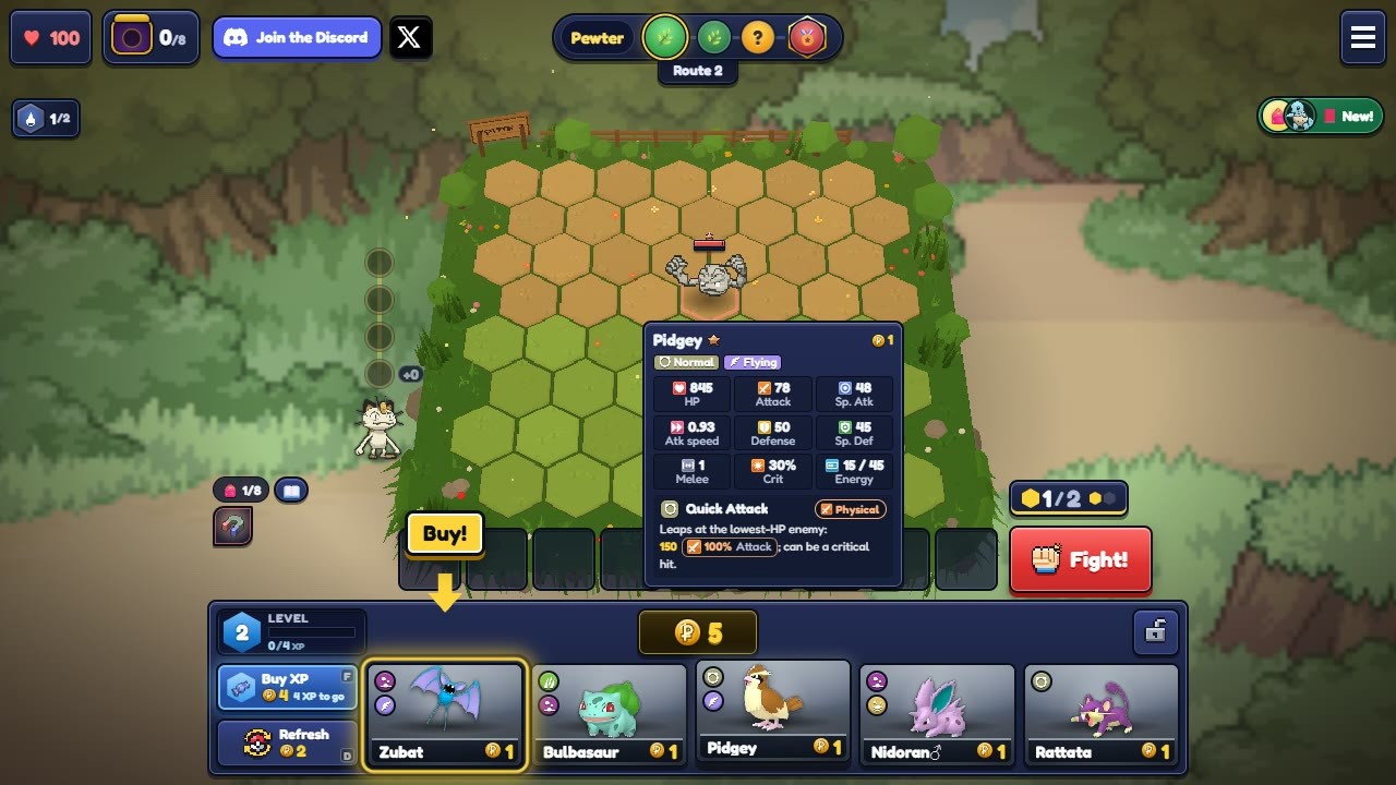 The shop, with a Pokémon's stats and move on show.
