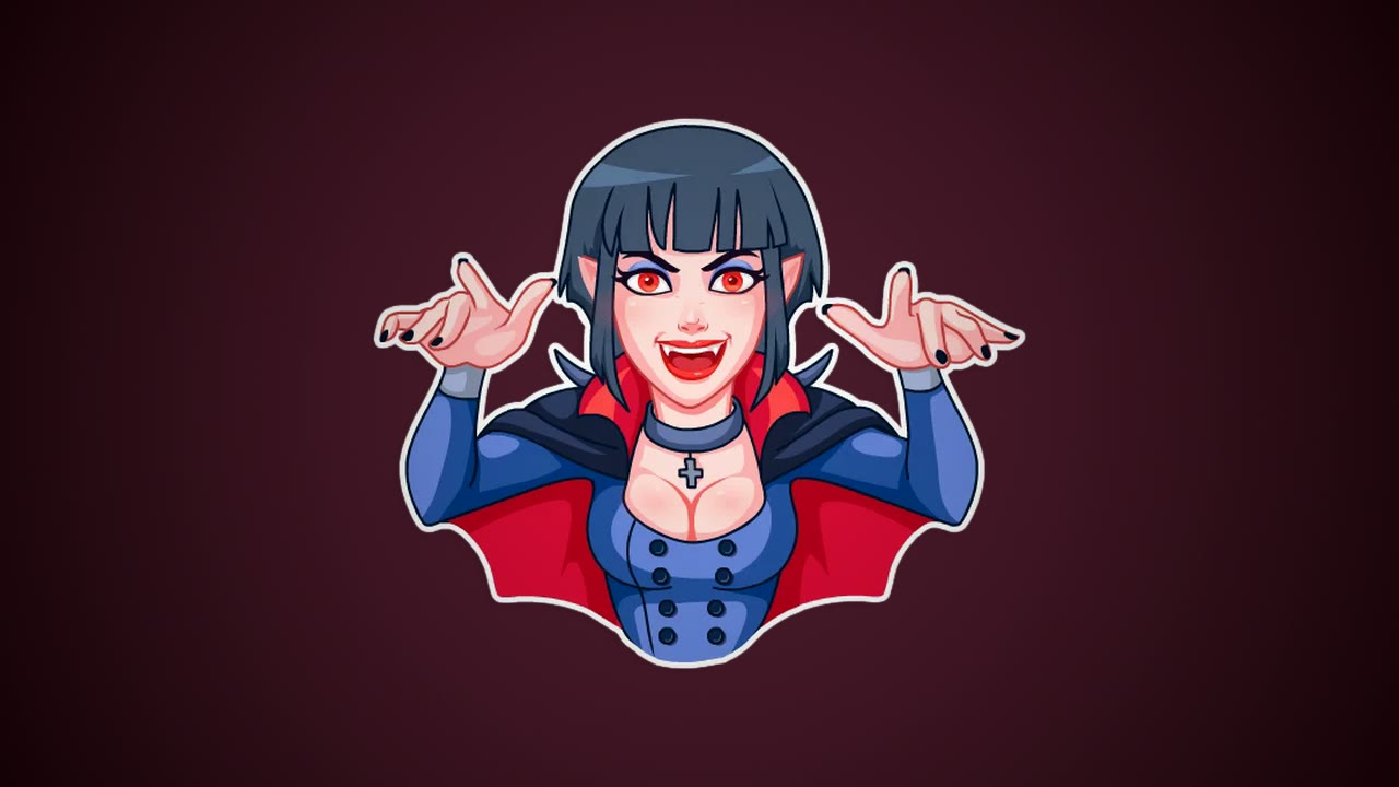 A sticker - a vampire in a high red collar.