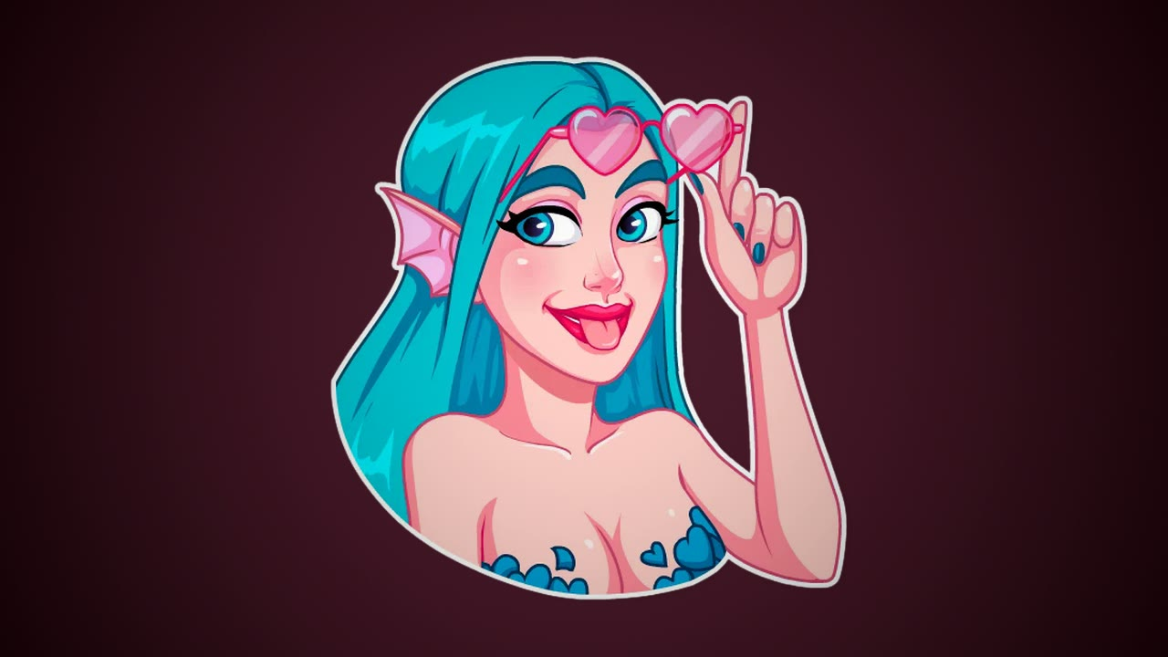 A sticker - a mermaid in heart-shaped glasses.
