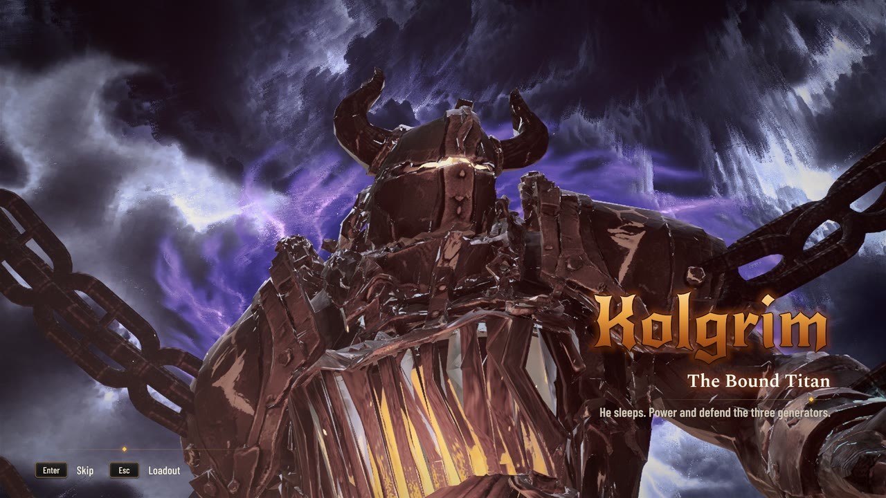 Kolgrim, the Bound Titan. He sleeps until the three generators are powered.