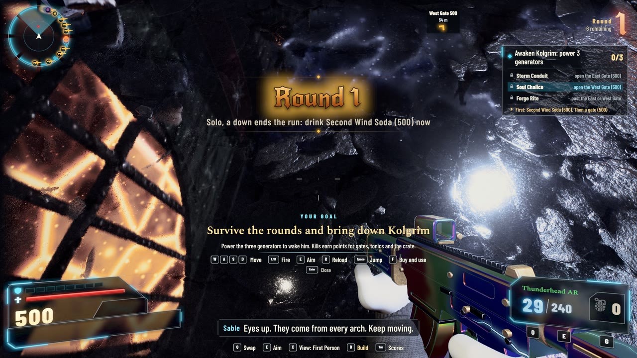 Round 1 in first person - survive the rounds and bring down Kolgrim.
