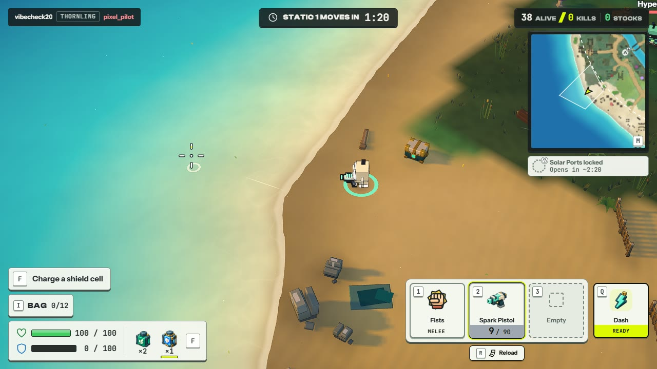 On the sand with the starting kit, the Static's first move counting down.